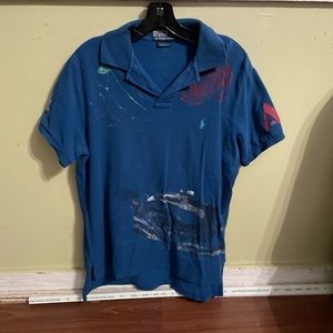 Blue Splatter Paint Polo by Ralph Lauren